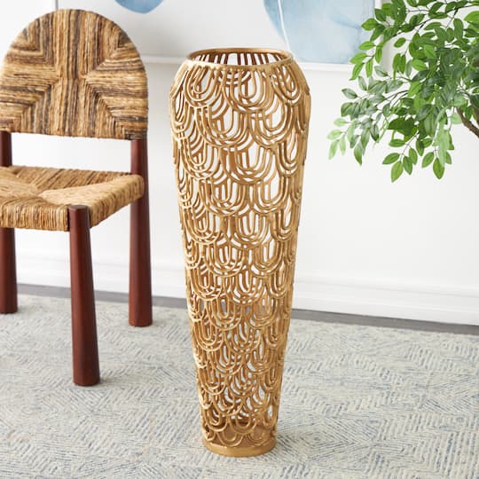 35" Gold Art Deco Arches Aluminum Vase